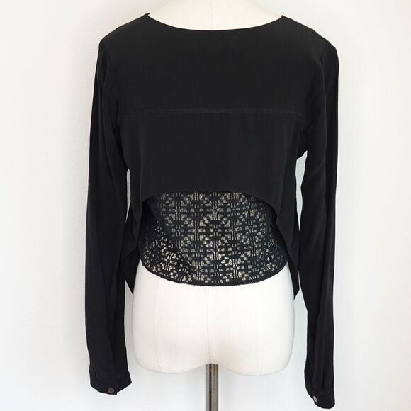 Derek Lam 10 Crosby Intermix Layered Black Silk and Lace V-Neck Top Size 0 - Picture 4 of 13
